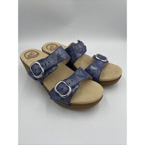 Dansko Women's Sophie Blue Denim Metallic Leather Slide Sandal Size 38 Womens 8